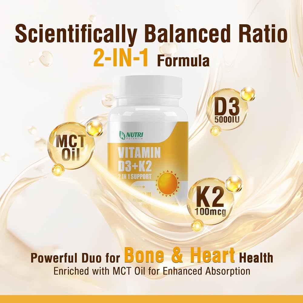 NUTRI POTENTIA Vitamin D3 K2 5000 IU Softgels - 90 Count - image 3