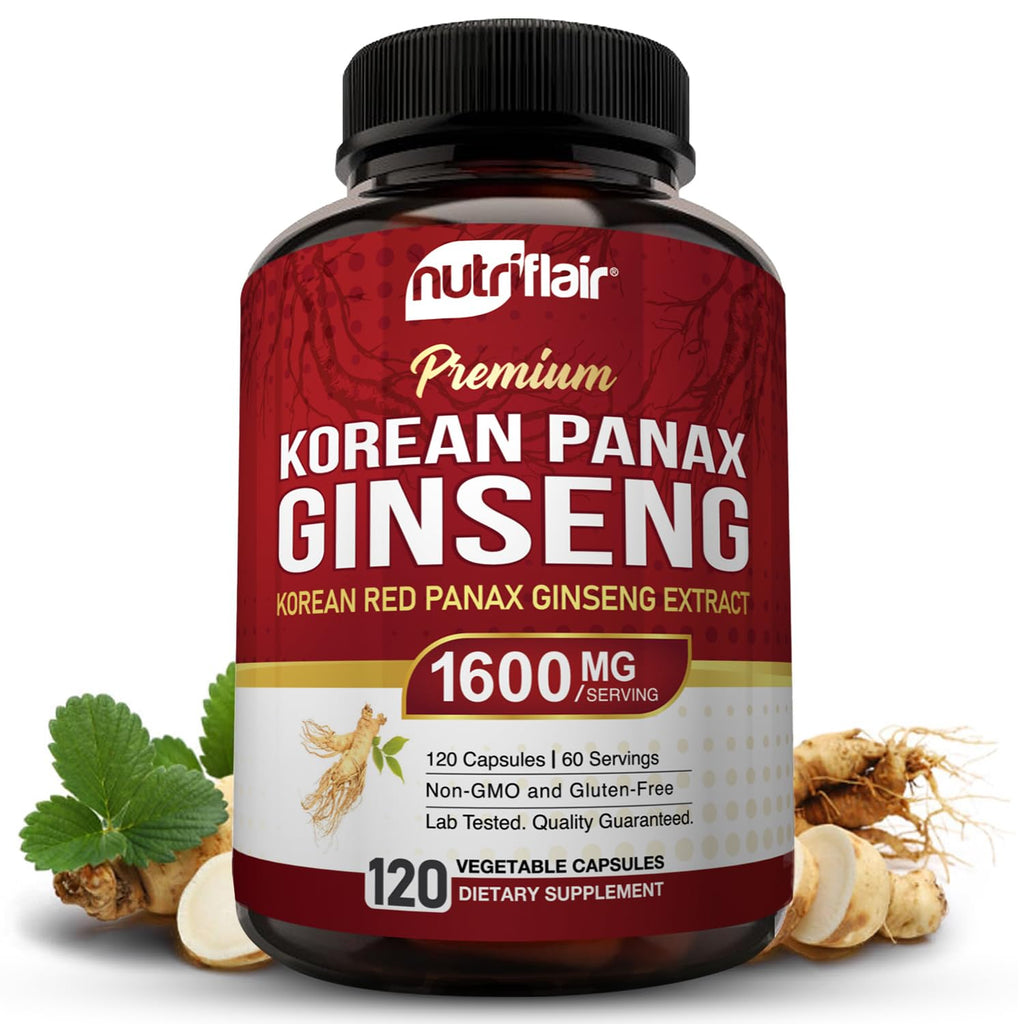 NutriFlair Korean Red Panax Ginseng 1600mg Energy & Focus - 120 Capsules