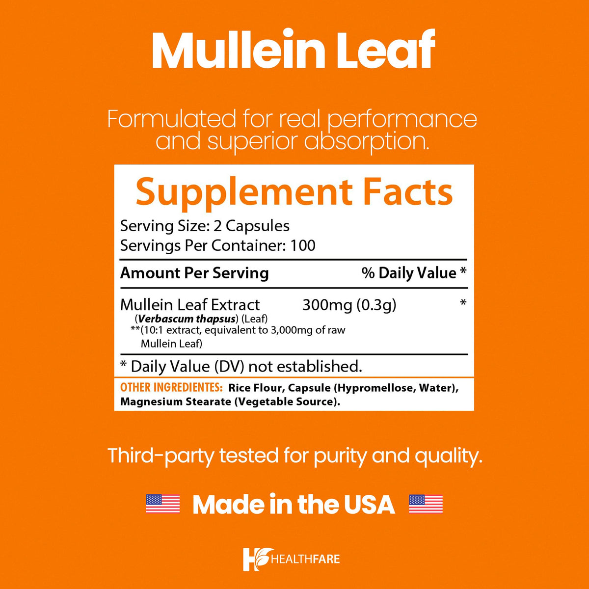 Healthfare Mullein Leaf Extract 3000mg Respiratory Support - 200 Capsules - image 3