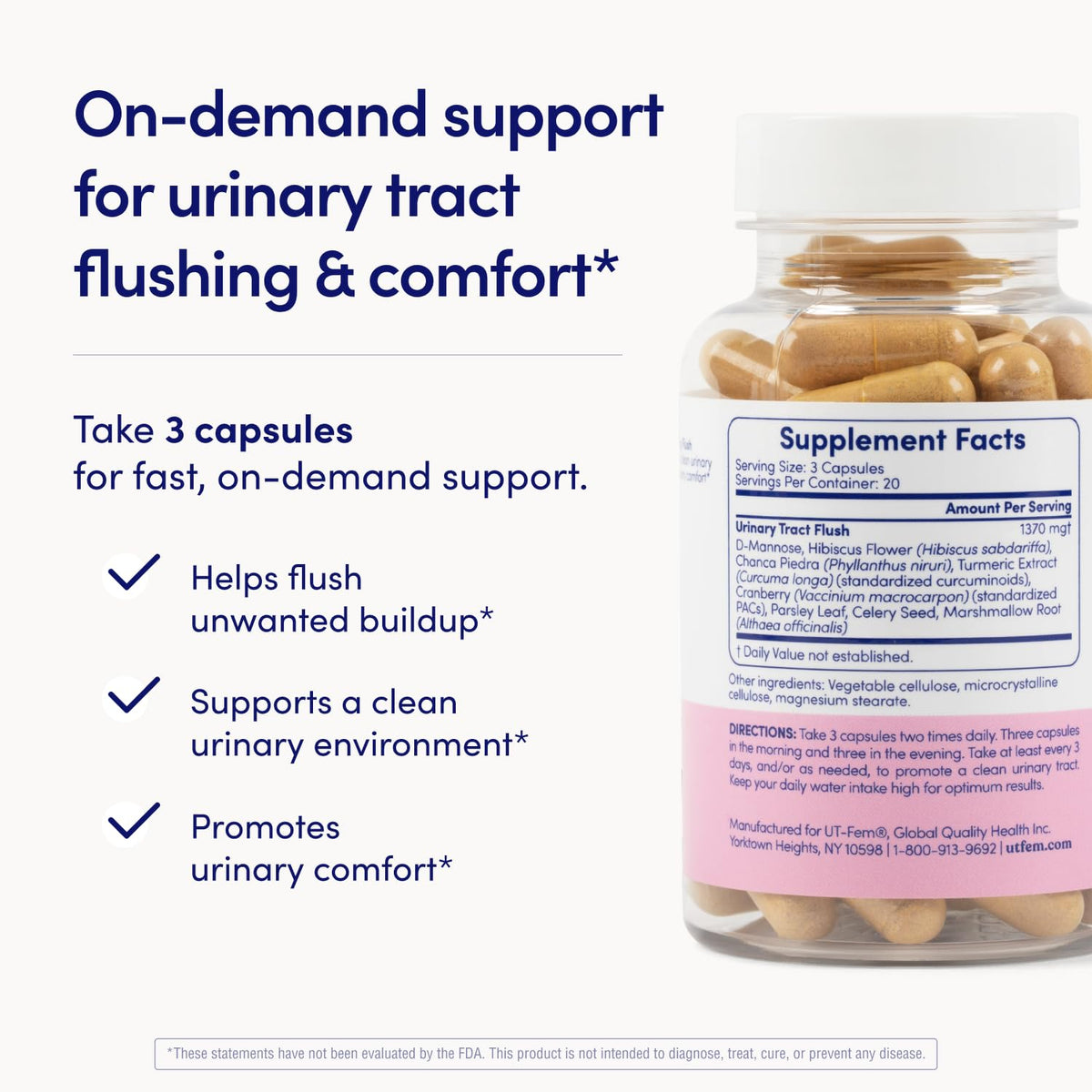 UT-Fem Solution D-Mannose 2000mg Urinary Support - 60 Capsules - image 5