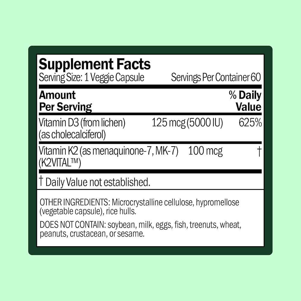 WellWithAll Vitamin D3 5000 IU with Vitamin K2 - 60 Vegetarian Capsules - image 3