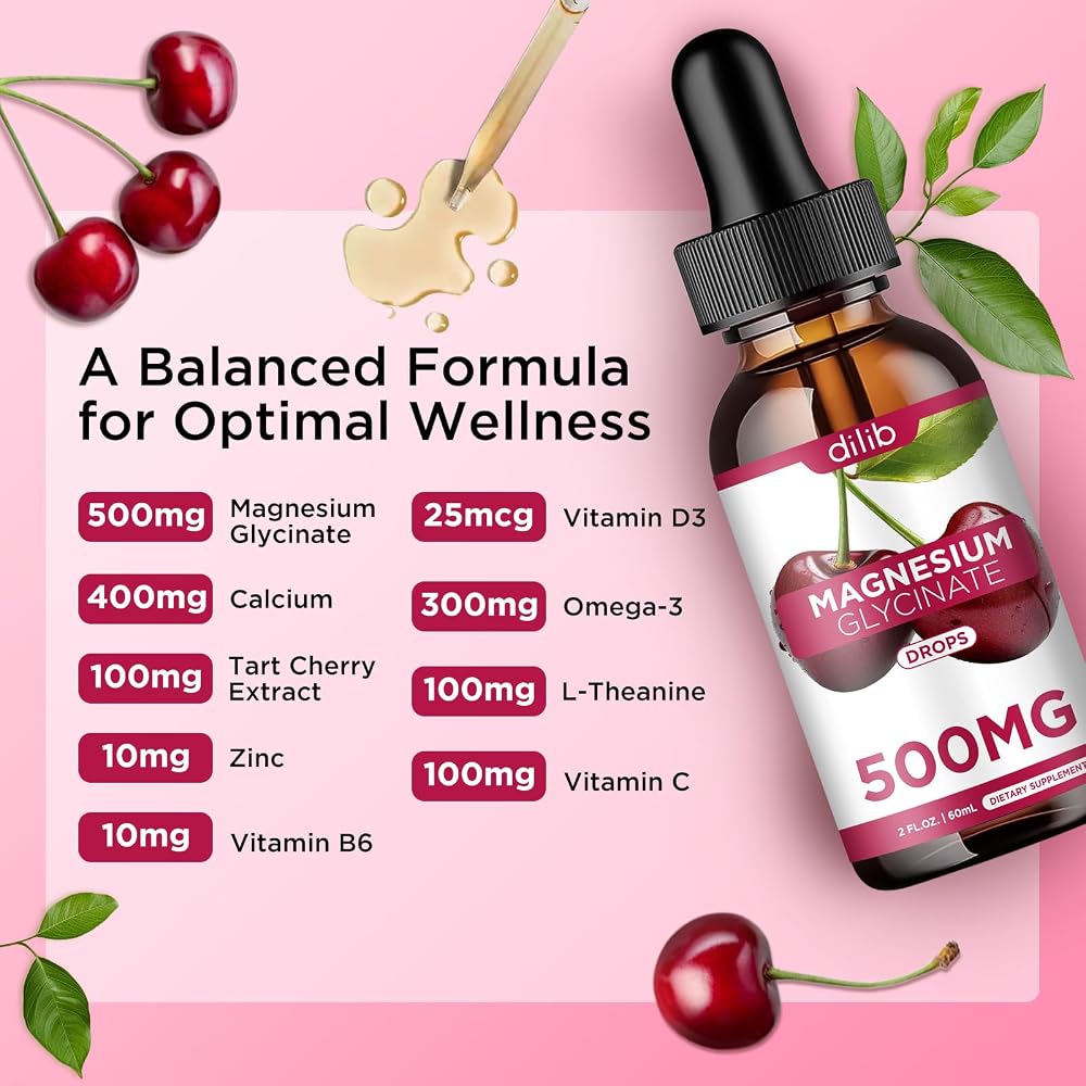 Dilib Magnesium Glycinate Liquid Drops 500mg for Sleep & Stress - 2 Fl Oz - image 2