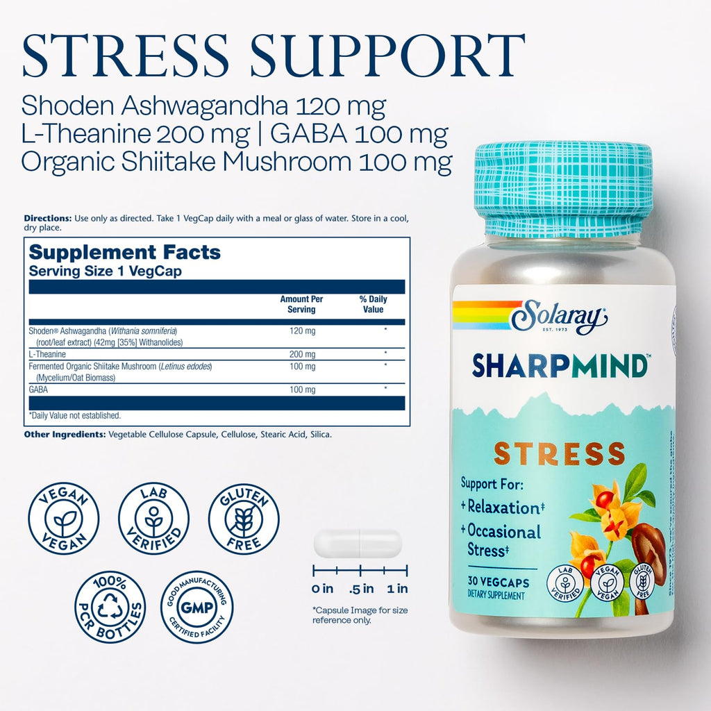 SOLARAY SharpMind Stress Relief Nootropic - 30 Vegetarian Capsules - image 2