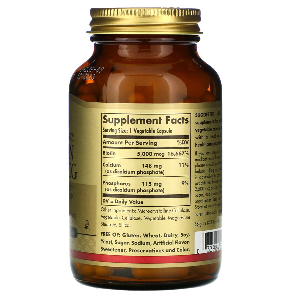 Solgar Biotin 5000 mcg for Hair, Skin & Nails - 180 Capsules - image 4
