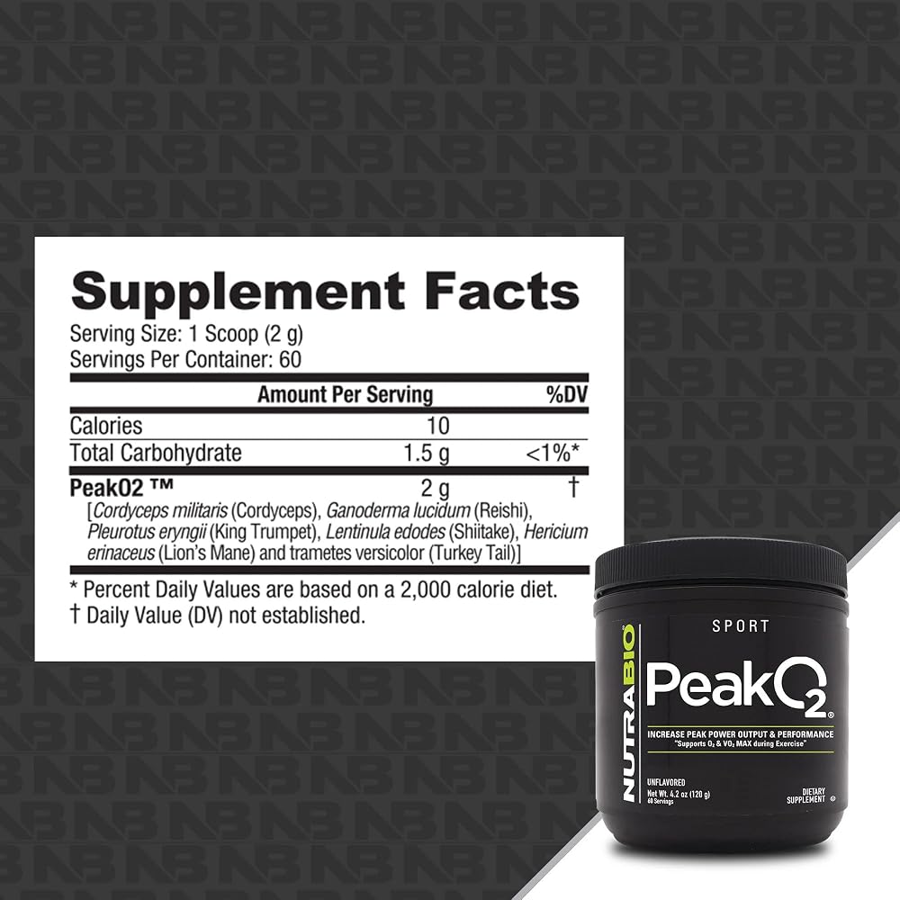 NutraBio Peak O2 Mushroom Powder - 120g - image 2