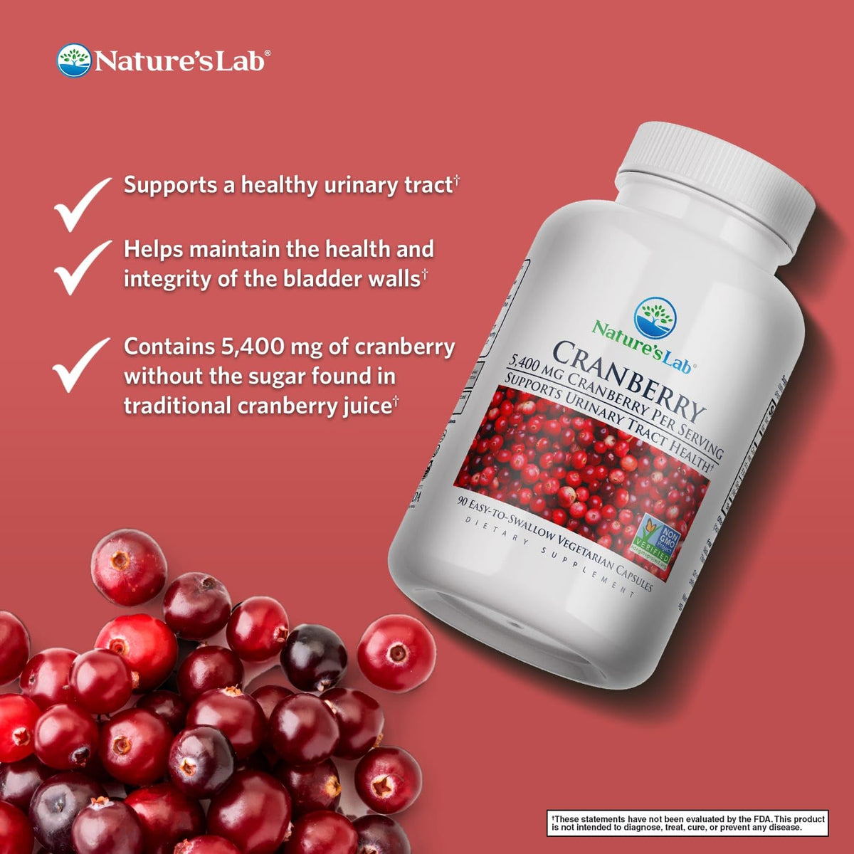 Nature's Lab Cranberry 5400mg Urinary Tract Support - 90 Capsules - image 2