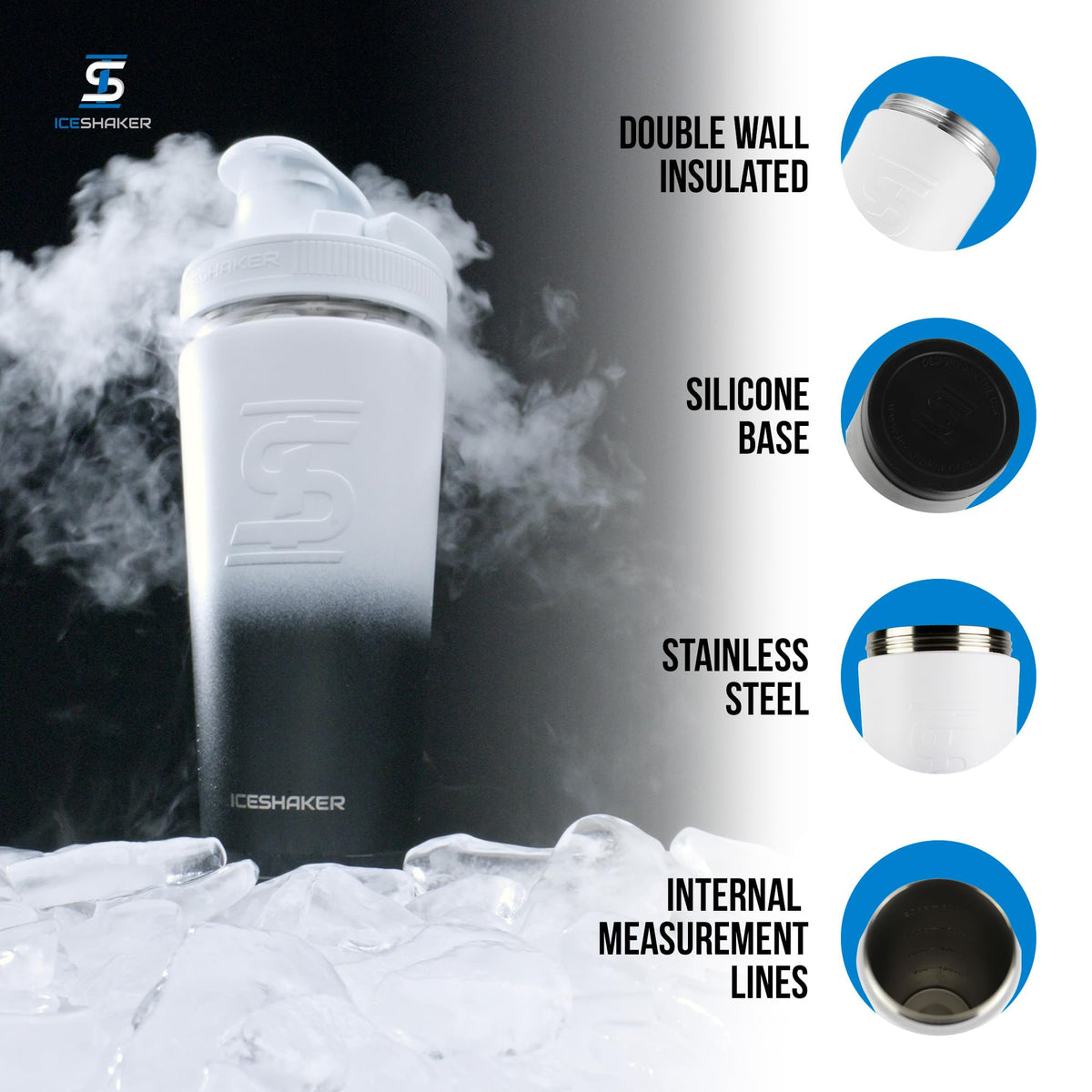 Ice Shaker Stainless Steel Shaker Bottle 26oz - Black/White - image 2