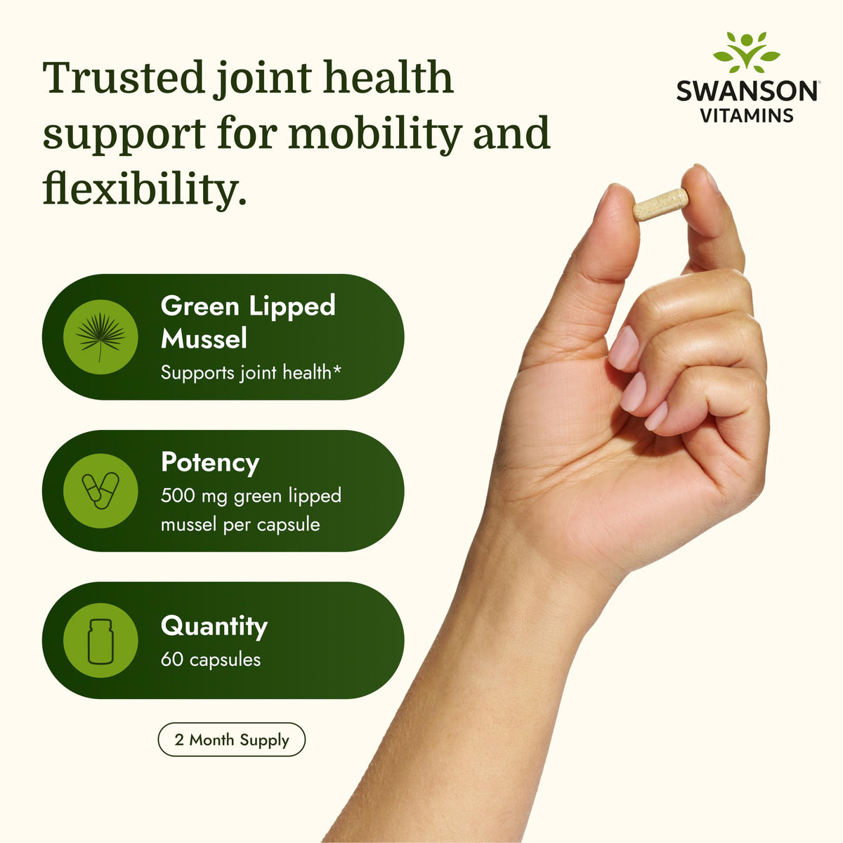 Swanson Green Lipped Mussel 500mg Joint Support - 60 Capsules - image 3