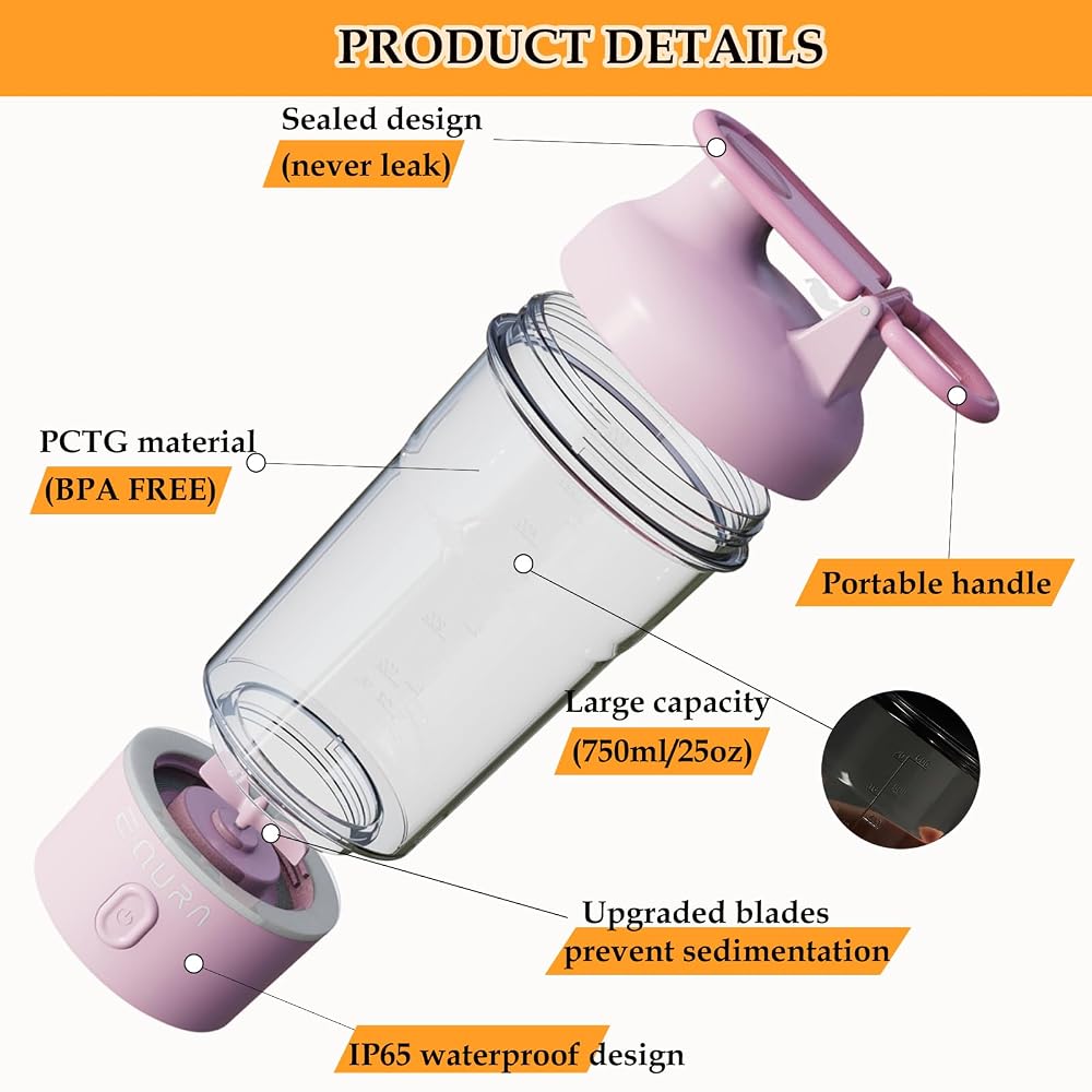 JOTER & LIBEAR Electric Protein Shaker Bottle 25 oz - Pink - image 3
