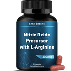 BASIC GREENS L Arginine 3000mg Nitric Oxide Supplement Vegan Capsules