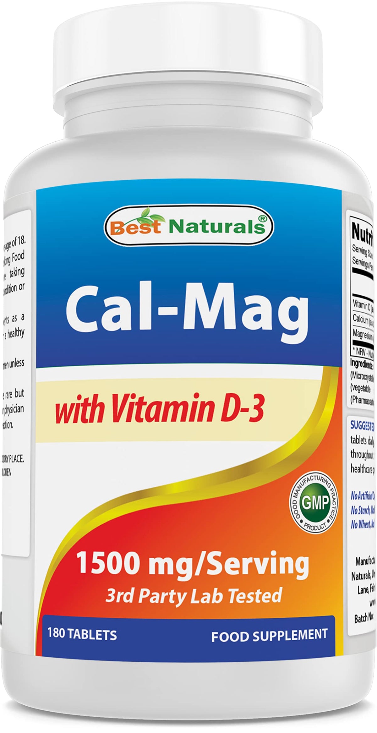 Best Naturals Calcium Magnesium with Vitamin D3 1500mg Serving 180