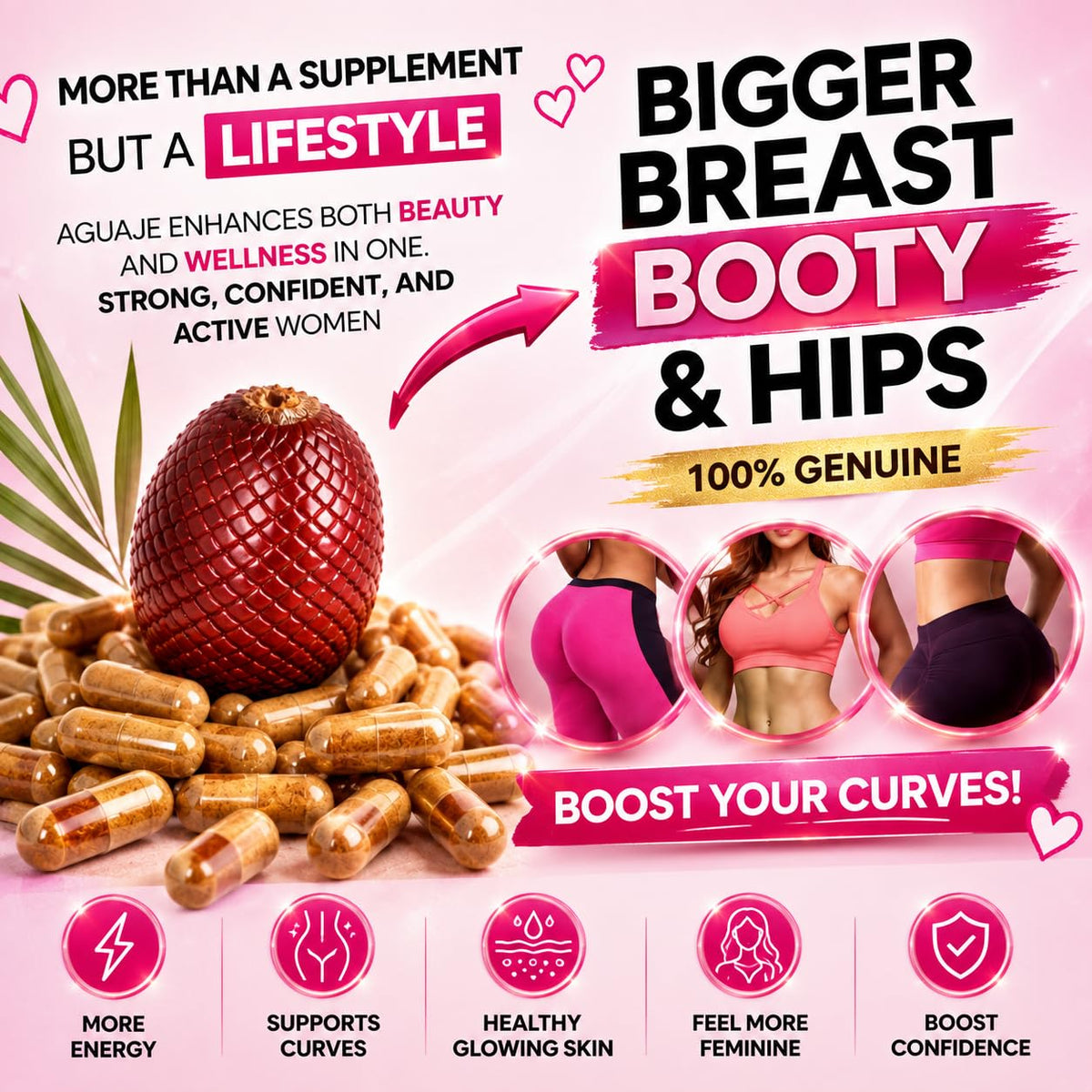 Curvy Fruit Aguaje Pills Natural Estrogen Support - 100 Capsules - image 3
