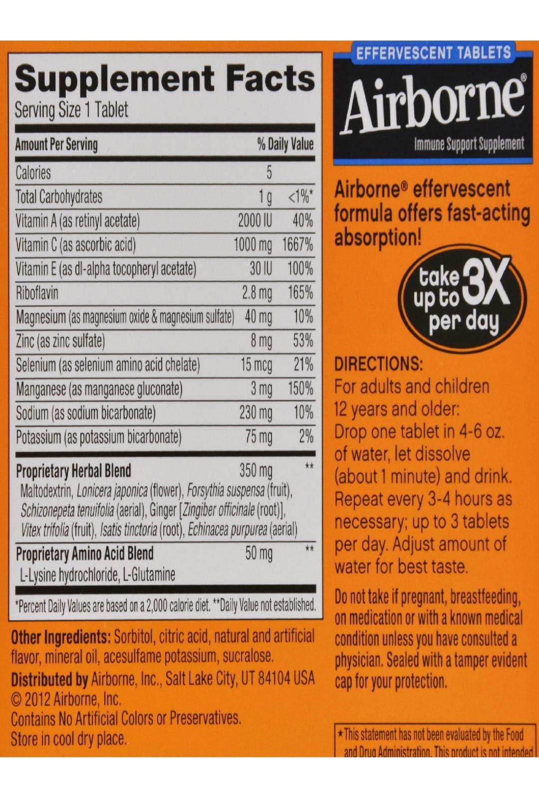Airborne Immune Support Effervescent Tablets Zesty Orange - 30 Count - image 2
