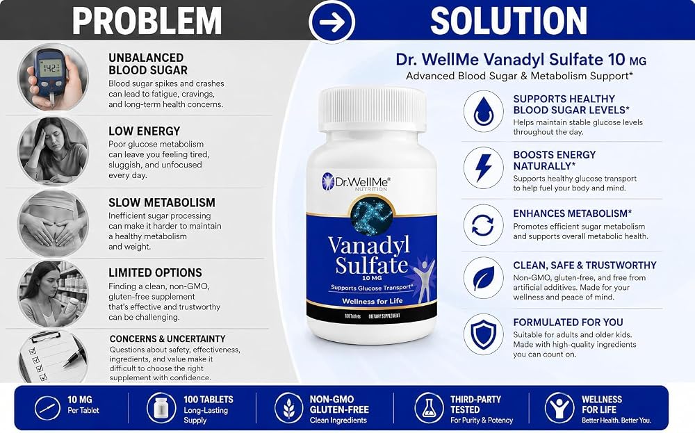 DR WELLME NUTRITION Vanadyl Sulfate 10mg - 300 Tablets - image 2
