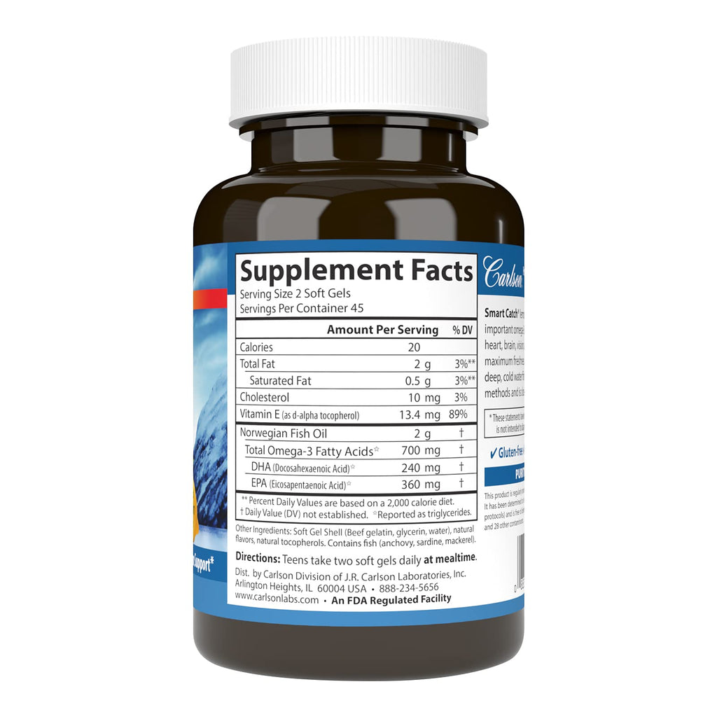 Carlson Teen's Smart Catch Omega-3 Fish Oil 700 mg - 90 Softgels - image 2