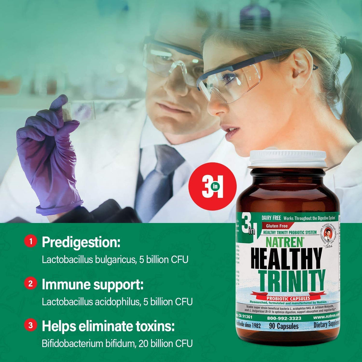 Natren Healthy Trinity Probiotics 30 Billion CFU - 90 Capsules - image 2