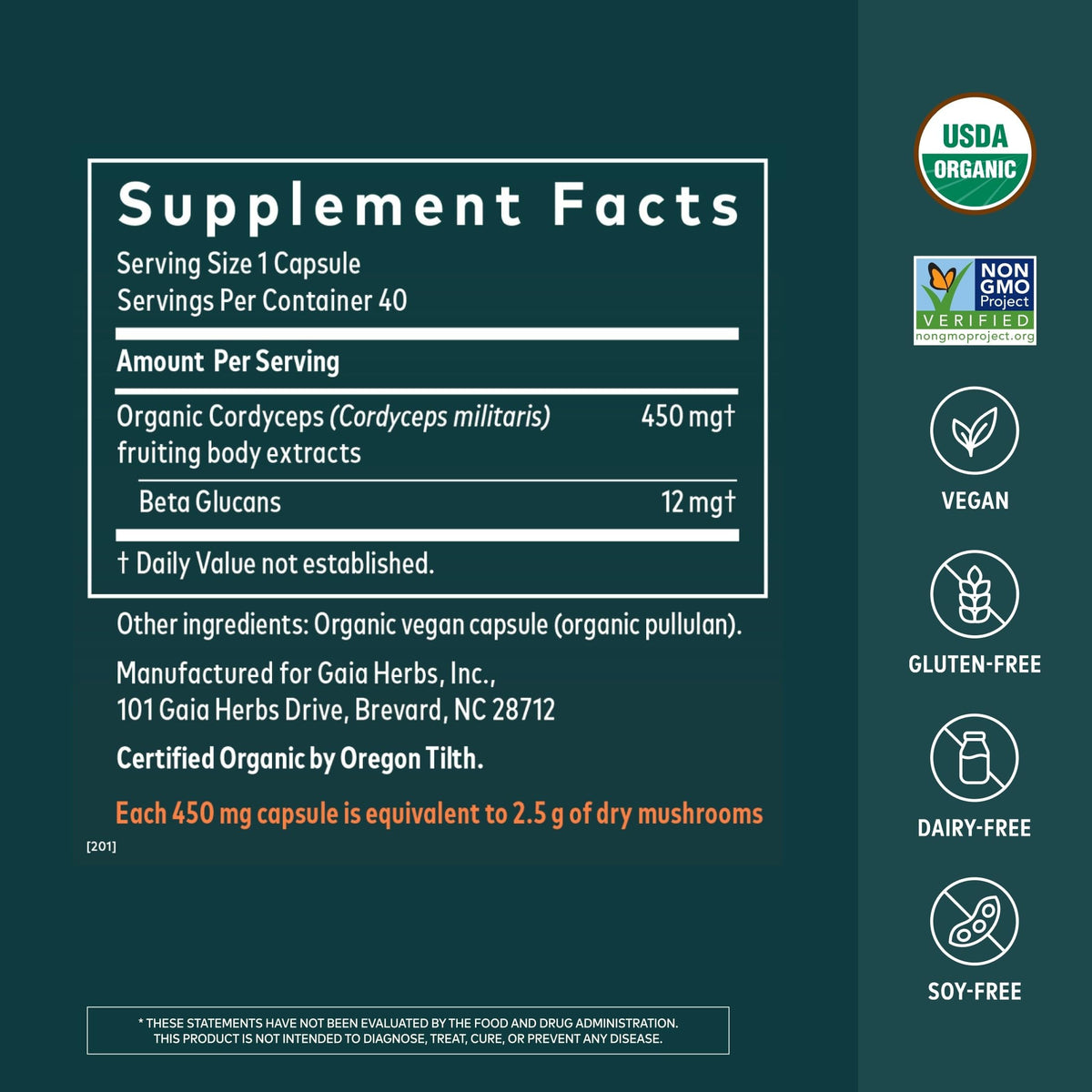 Gaia Herbs Cordyceps Mushroom Energy Support - 40 Capsules - image 2