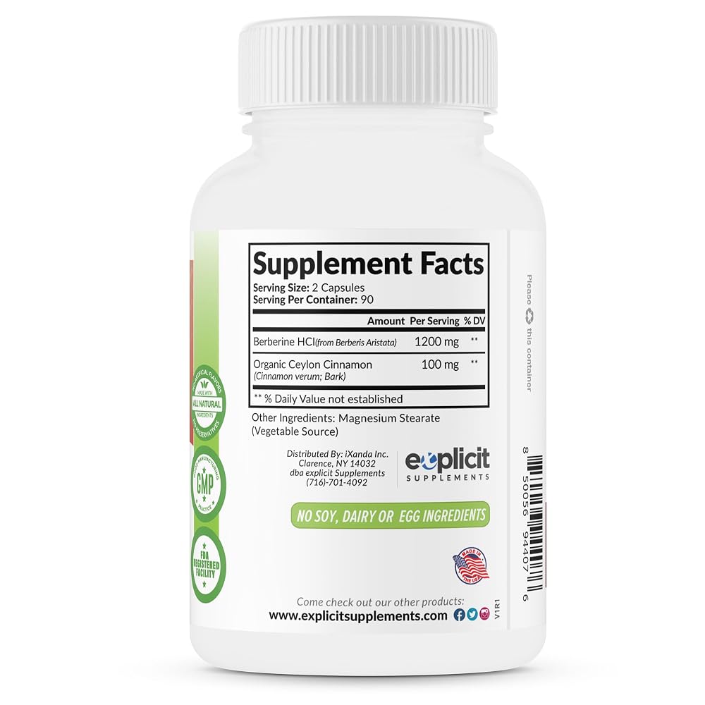 eXplicit Supplements Berberine & Ceylon Cinnamon - 180 Capsules - image 6