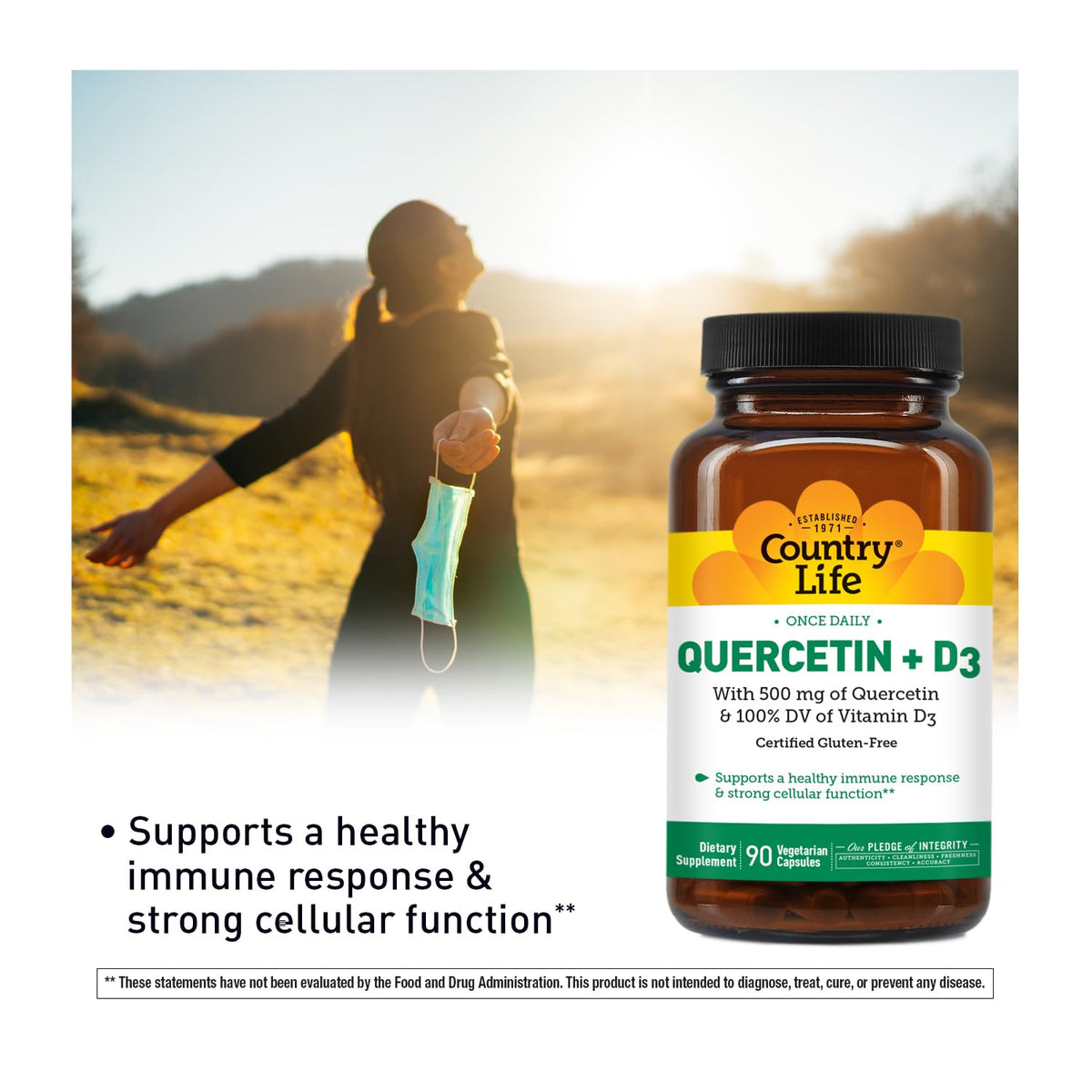 Country Life Quercetin 500mg with Vitamin D3 Immune Support - 90 Capsules - image 2