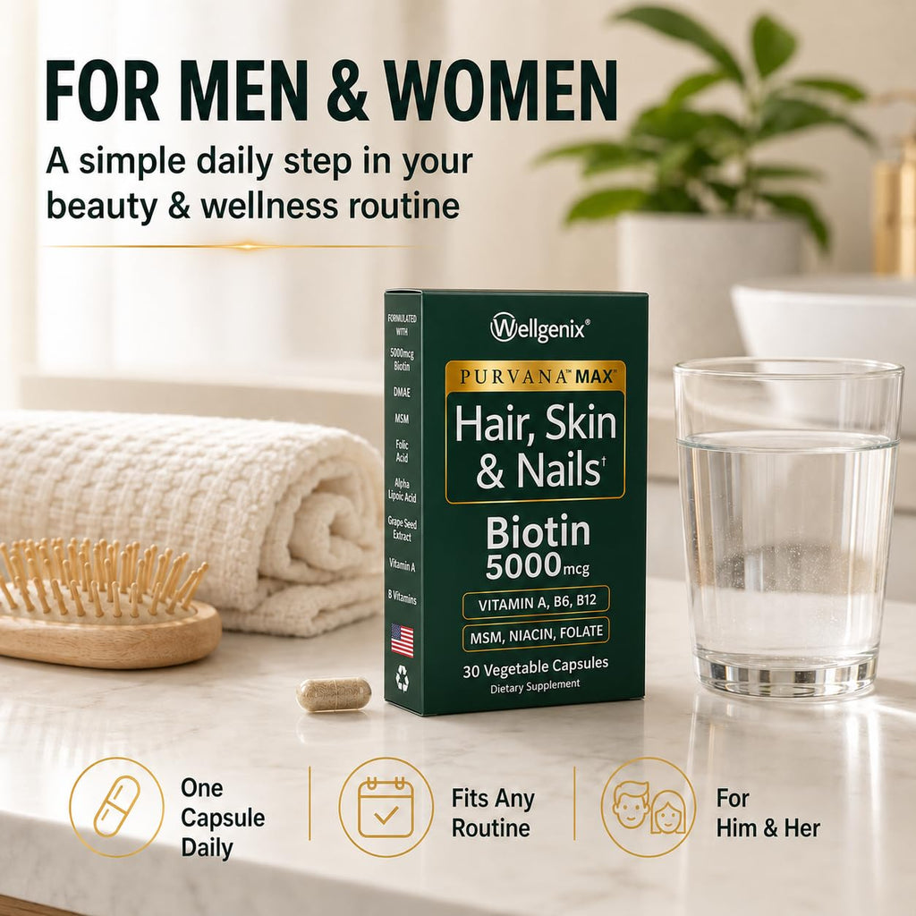 Wellgenix Purvana MAX Hair Skin & Nails Biotin 5000mcg - 60 Capsules - image 6