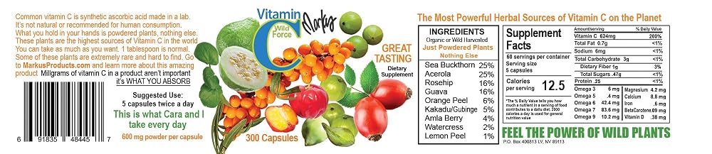 Markus Wild Force Vitamin C Capsules - 300 Vegetarian Capsules - image 4