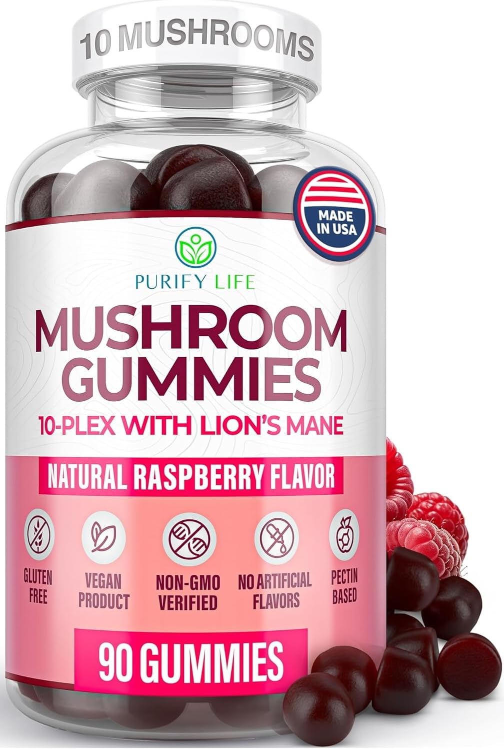 Purify Life Mushroom Gummies 10-Plex for Focus & Clarity - 90 Gummies