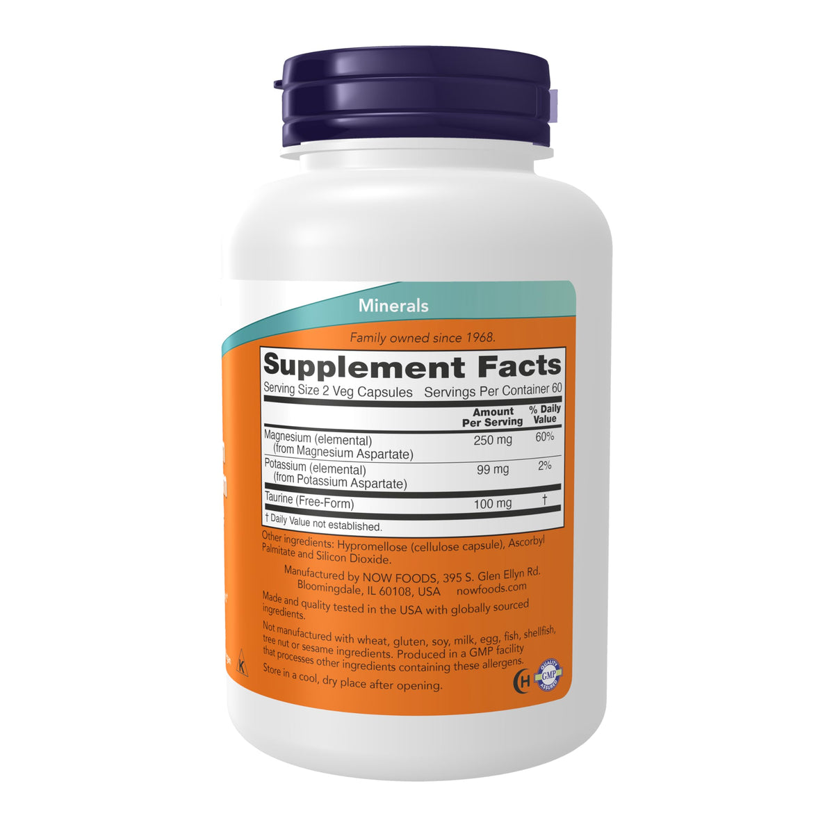 NOW Magnesium & Potassium Aspartate with Taurine - 120 Vegetarian Capsules - image 2