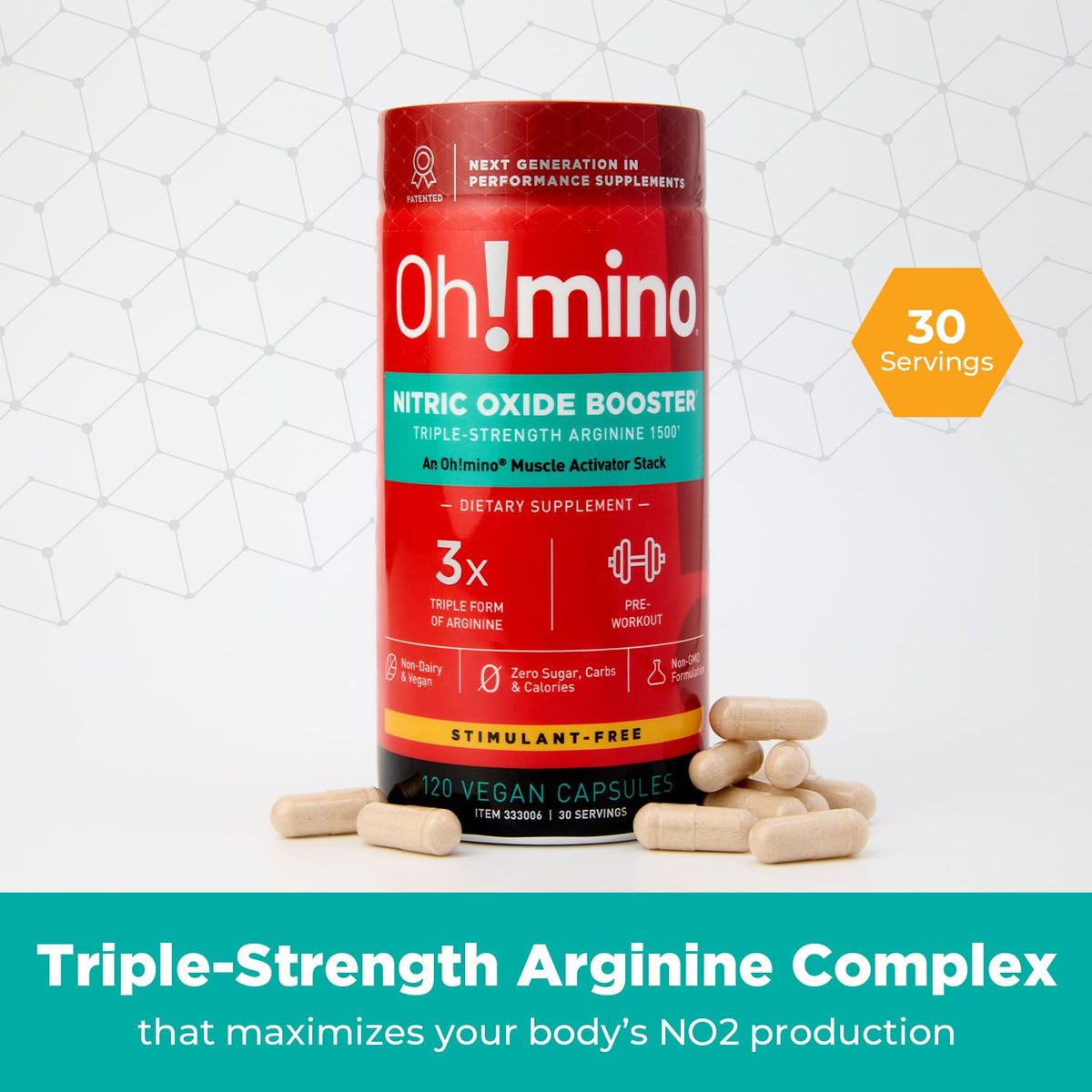 Oh!mino Nitric Oxide Supplement L-Arginine - 120 Capsules - image 6