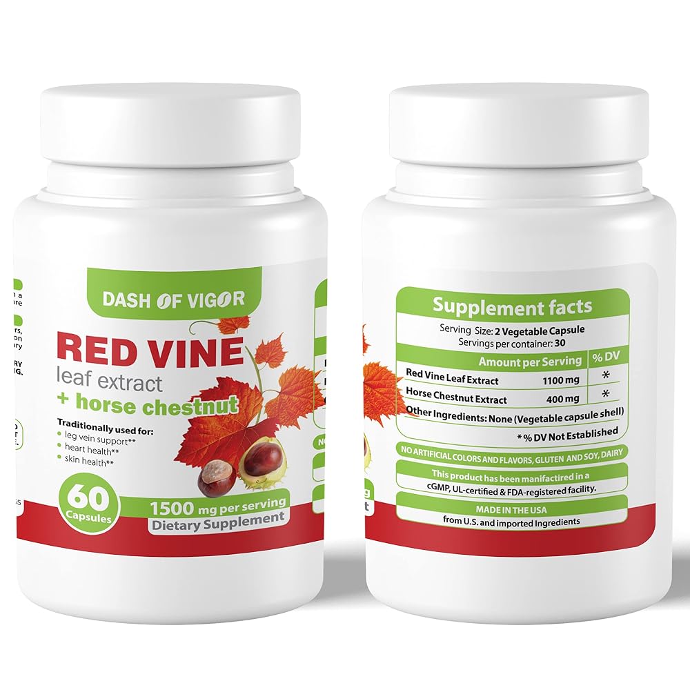 Dash of Vigor Red Vine Leaf & Horse Chestnut Extract - 60 Capsules - image 2