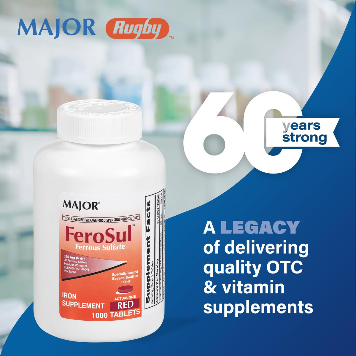 MAJOR Ferosul Ferrous Sulfate 325mg Iron Supplement - 100 Tablets - image 2