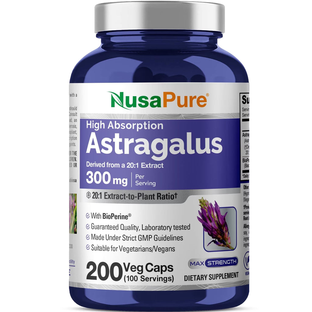 NusaPure Astragalus 300mg Vegan - 200 Vegetarian Capsules