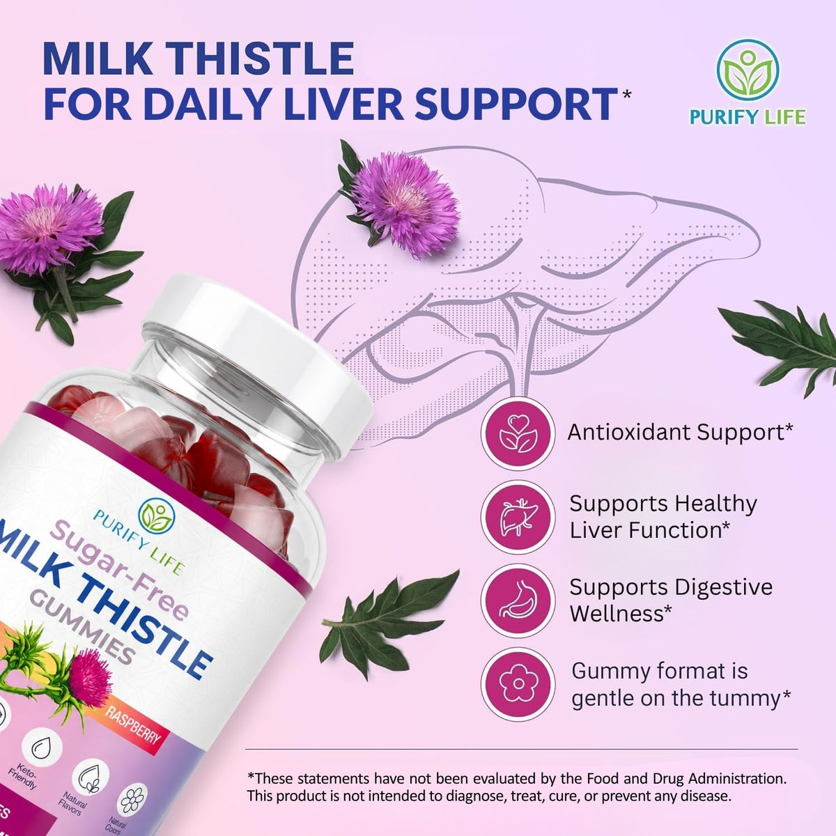 Purify Life Milk Thistle Gummies Sugar-Free Liver Support - 60 Count - image 2
