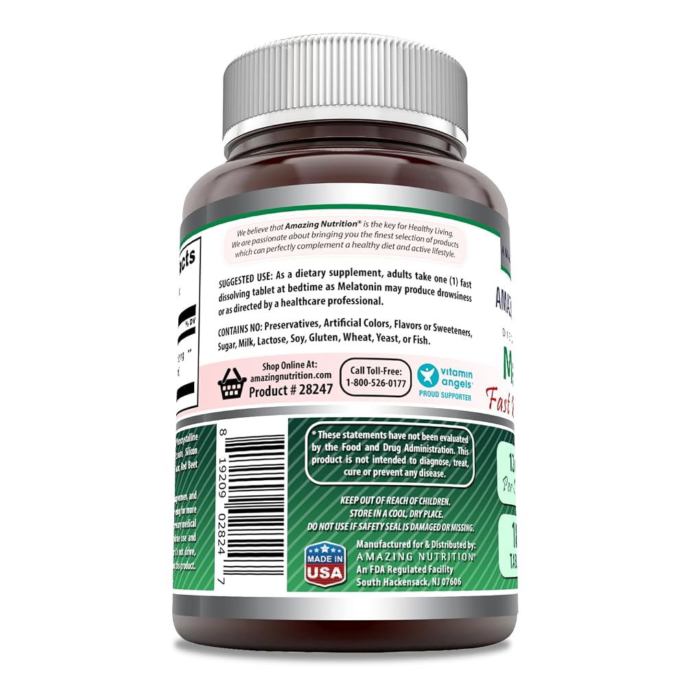 Amazing Nutrition Melatonin 12 mg Sleep Support - 180 Tablets - image 3