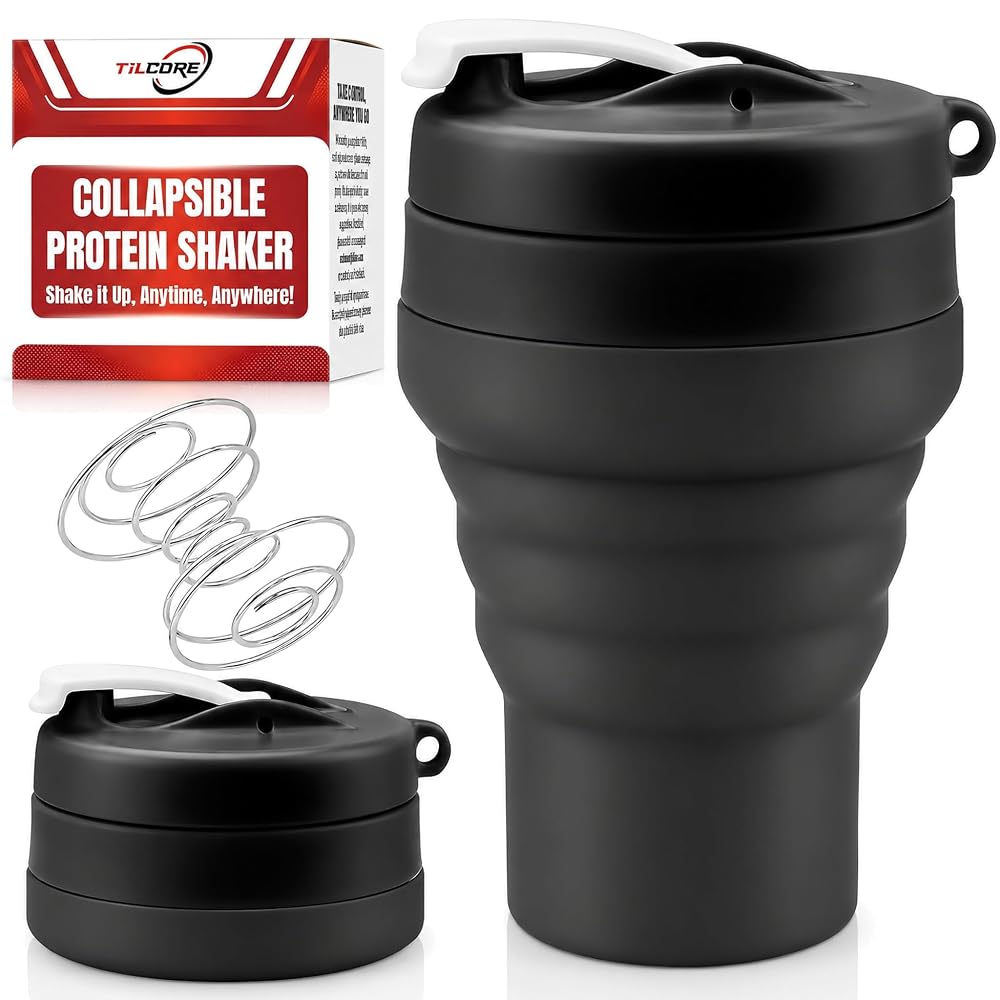 Tilcore Protein Shaker Bottle Collapsible - Food-Grade