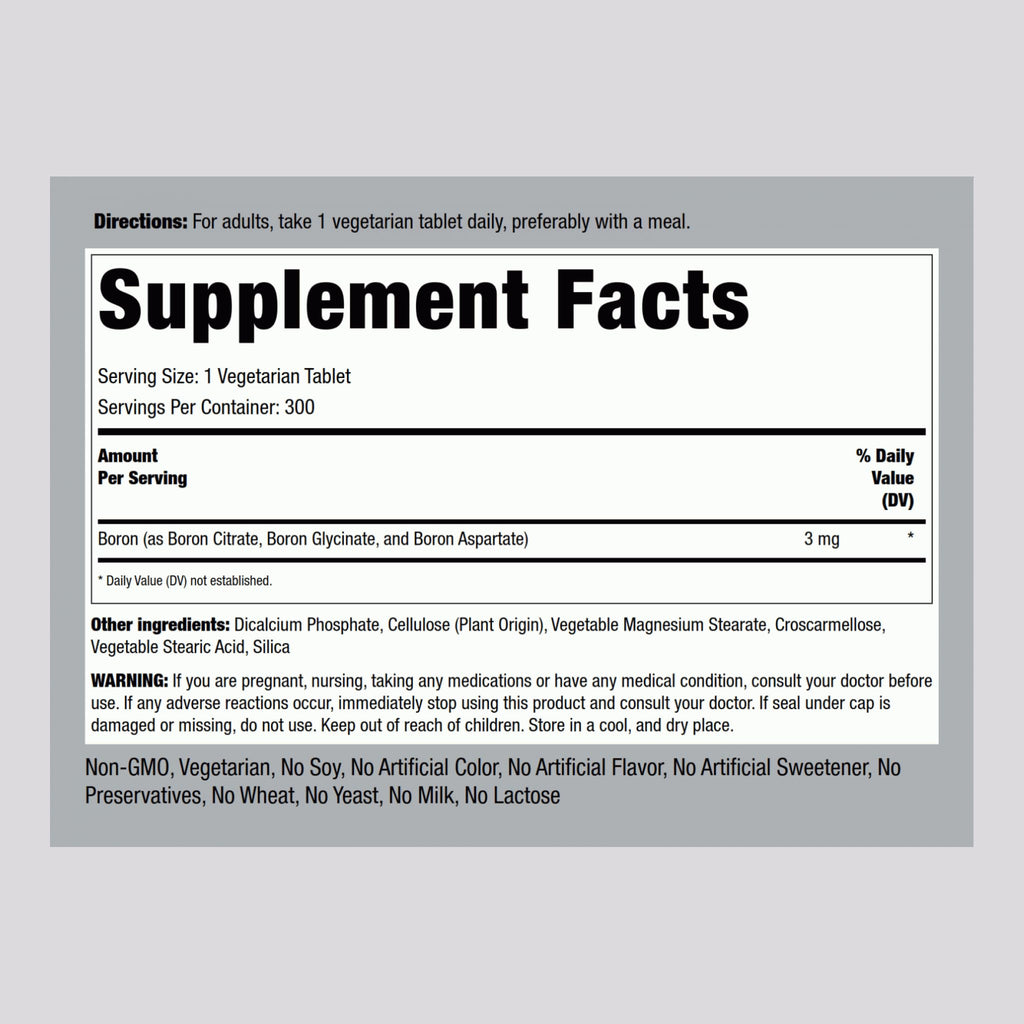 Piping Rock Boron 3mg Supplement - 300 Tablets - image 2