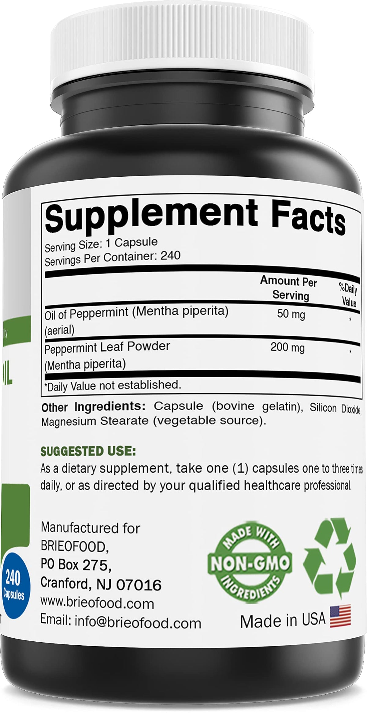 Brieofood Peppermint Oil Complex 250 mg - 240 Capsules - image 5