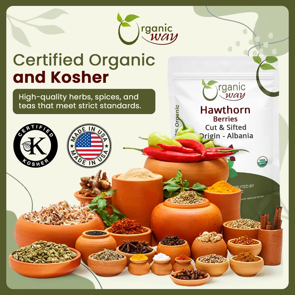 Organic Way Hawthorn Berries Cut & Sifted - Herbal Tea - Origin