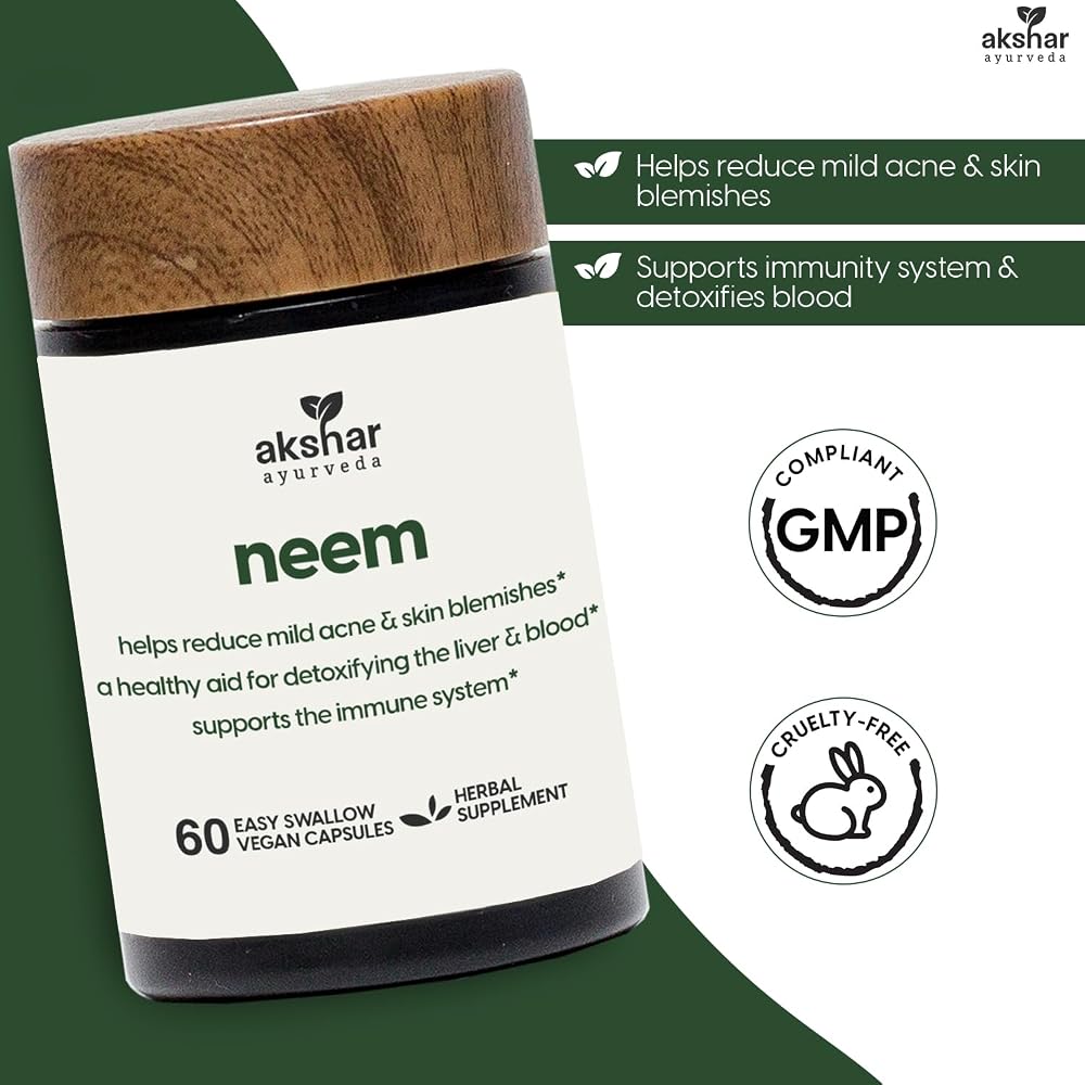 AKSHAR Ayurveda Neem Capsules, Extract & Leaf Powder - 60 Count - image 2