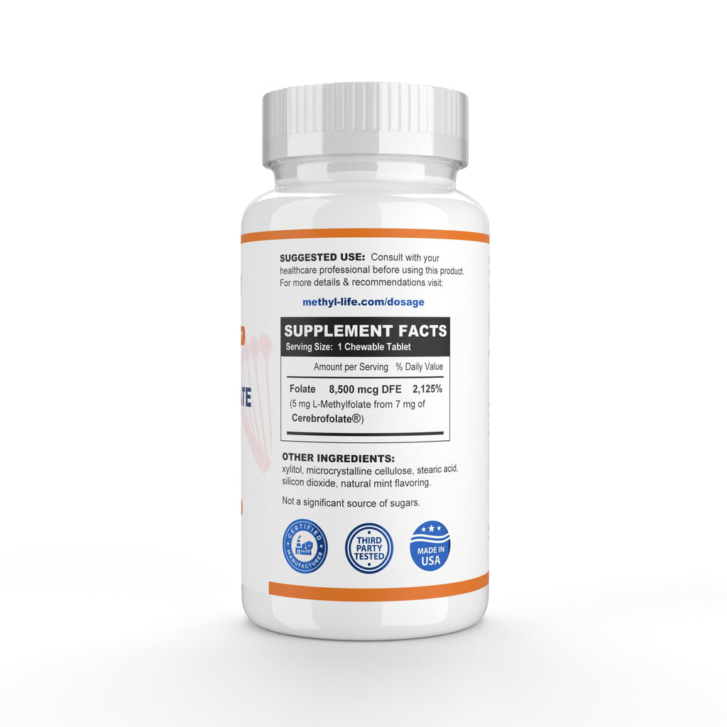 Methyl-Life L-Methylfolate 5 mg Chewable Tablets - 90 Tablets - image 3