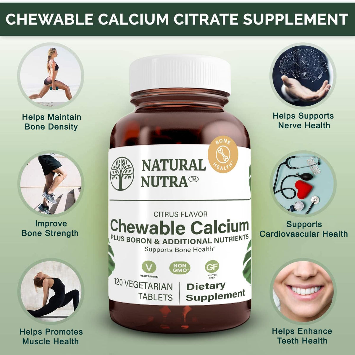 Natural Nutra Calcium Citrate with Vitamin D3 Bone Strength - 120 Tablets - image 3