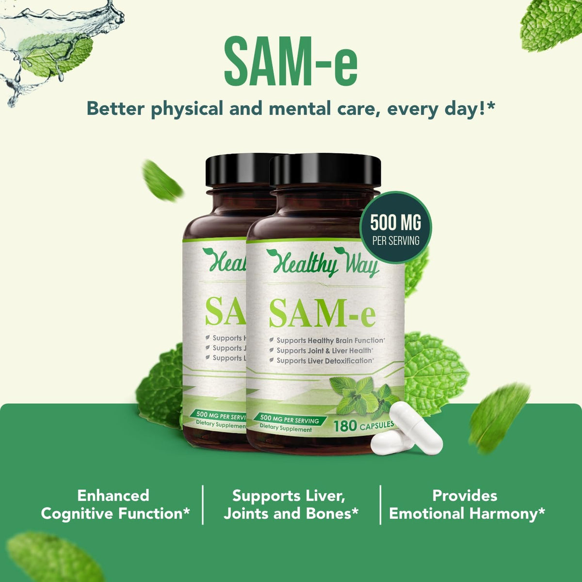 HealthyWayRx 500mg SAM-e Supplement - High Strength 500mg