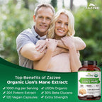 Zazzee USDA Organic Lion's Mane 20:1 Extract 30% Beta Glucans - 120 Capsules - image 4