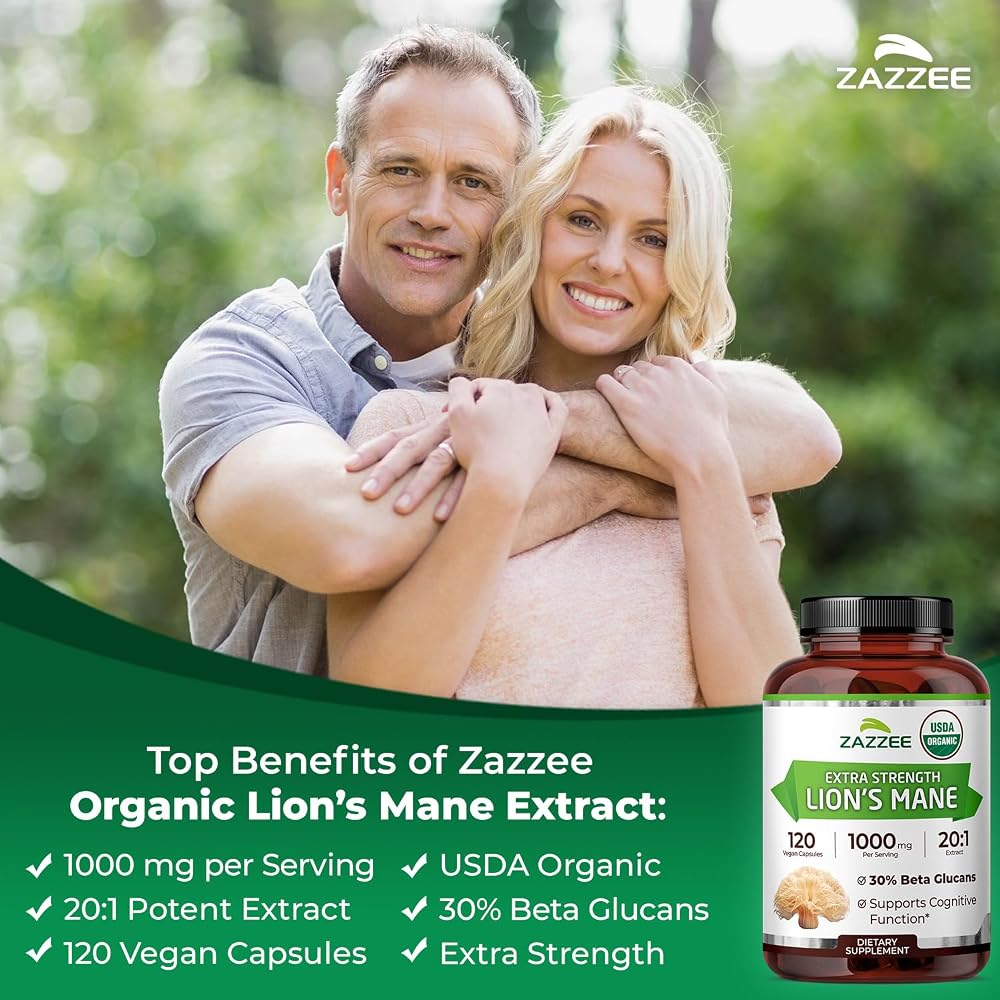 Zazzee USDA Organic Lion's Mane 20:1 Extract 30% Beta Glucans - 120 Capsules - image 4