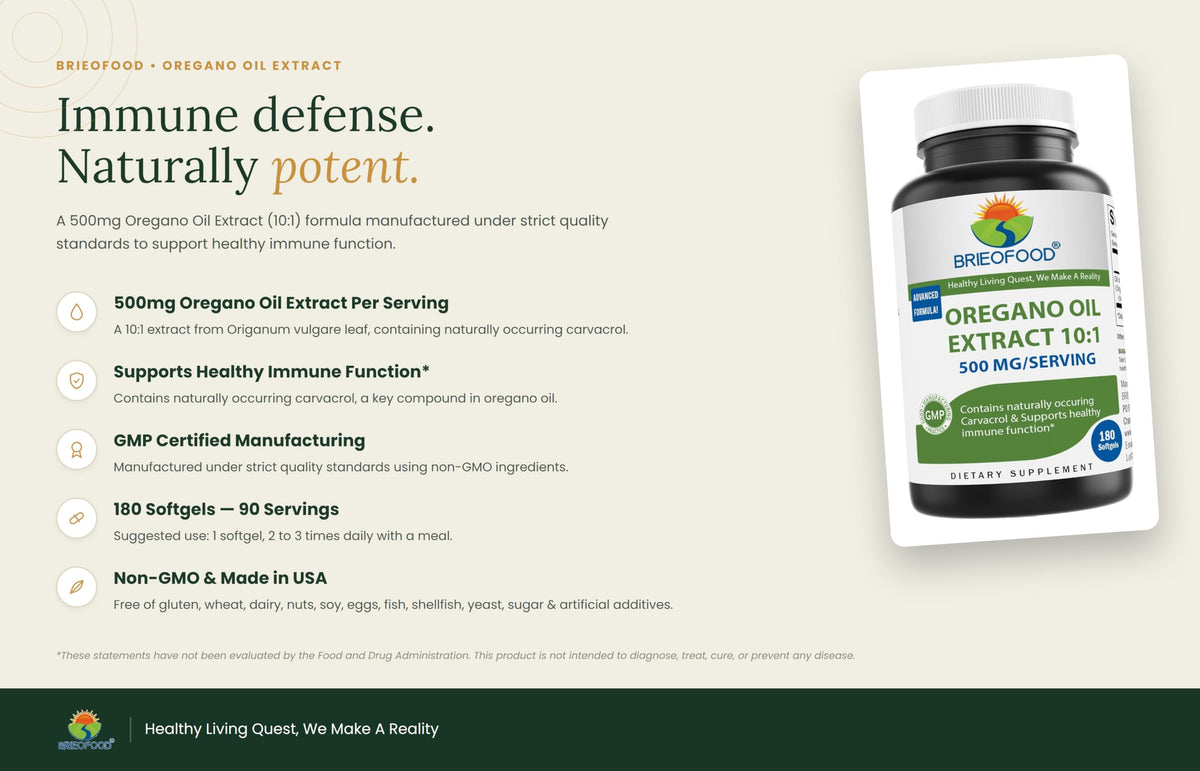 Brieofood Oregano Oil 10:1 Extract 500 mg - 180 Softgels - image 2