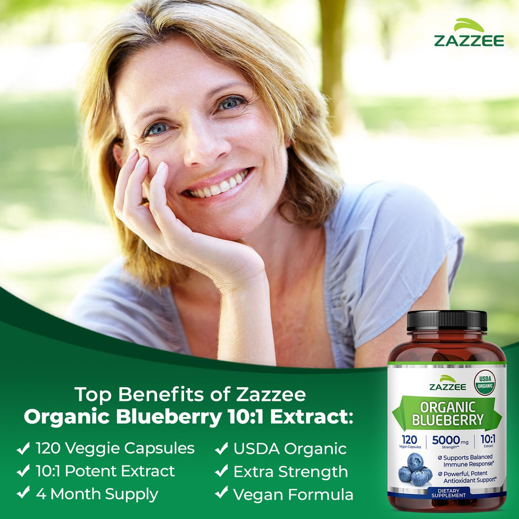 Zazzee USDA Organic Blueberry 10:1 Extract - 120 Capsules - image 4
