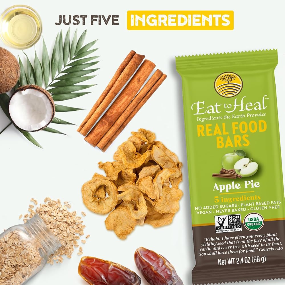 EatToHeal Apple Pie Real Food Bar Organic Dates & Oats - 10 Pack - image 2