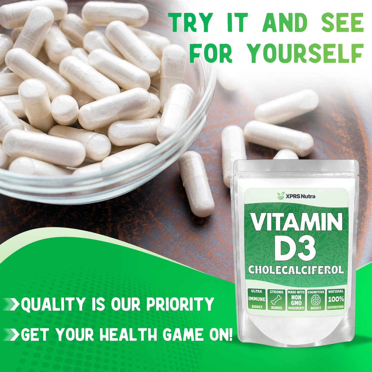 XPRS Nutra Vitamin D3 Powder (Cholecalciferol) - Unflavored VIT D