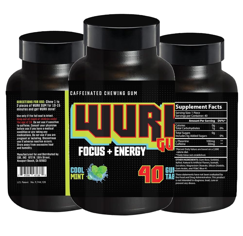 Wurk Gum Chewing Gum with L-Theanine and Caffeine - 40 Pieces