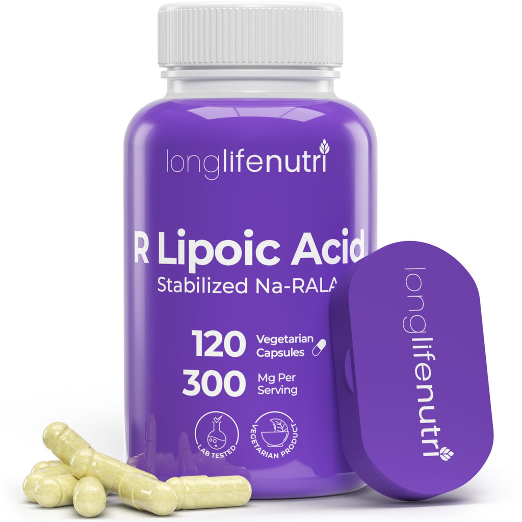 LongLifeNutri Stabilized R-Alpha Lipoic Acid 300mg - 120 Vegetarian Capsules