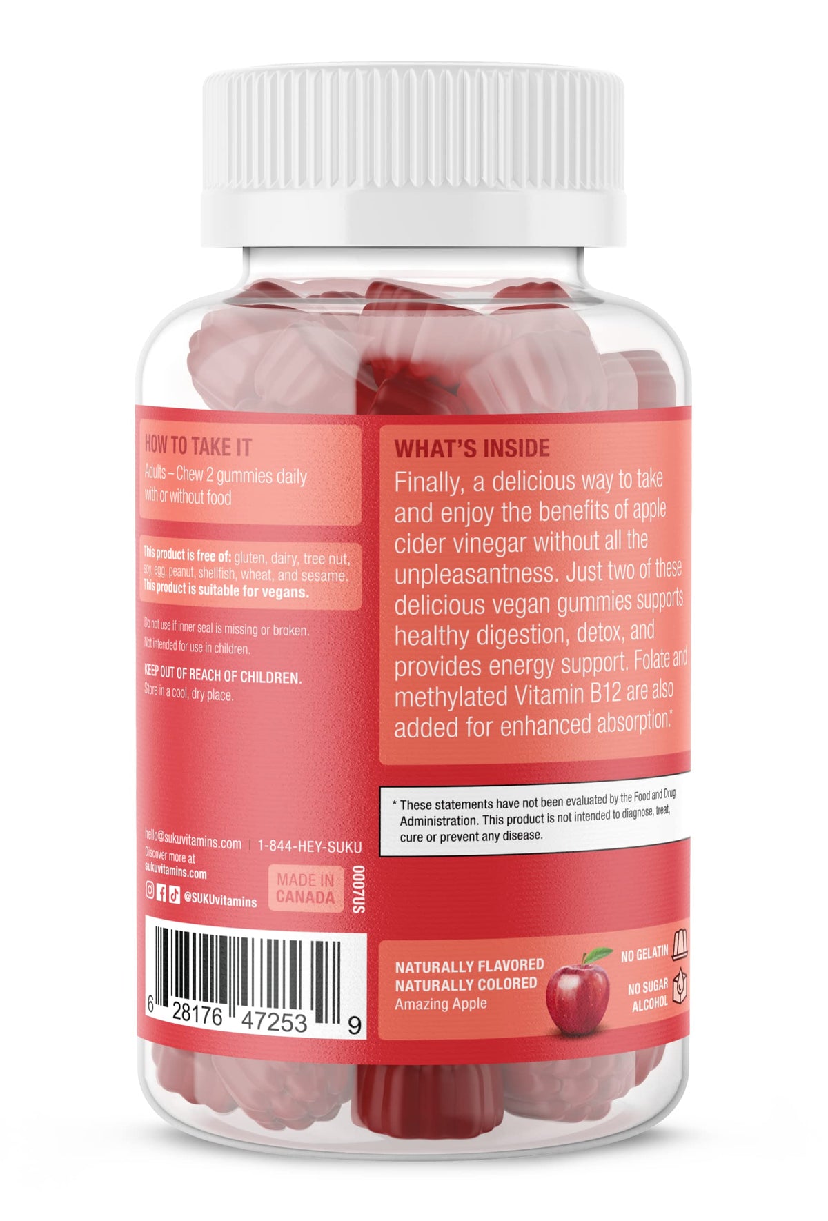 SUKU Apple Cider Vinegar Gummies with Mother, Sugar Free - 50 Gummies - image 3